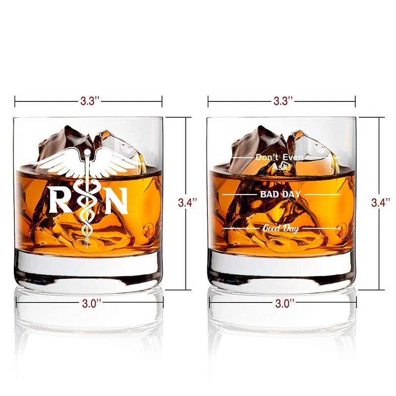 AGMDESIGN, Funny Double sided Good Day Bad Day Don't Even Ask RN Registered Nurse Whiskey Glasses, Registered Nurse Graduate Gift, Great Gift for Nurses, RN, or Nursing Graduation - Image 3